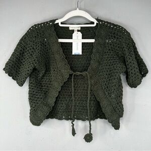 Earthbound Green Crochet Cardigan Front Tie New With Tags NWT
